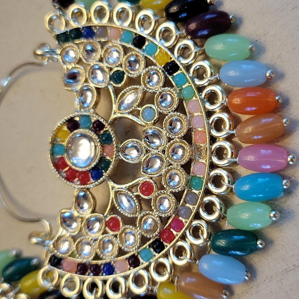 š„SALEš„Multi-color Beaded Boho Festival Embellished Earrings, gold tone - Picture 5 of 5